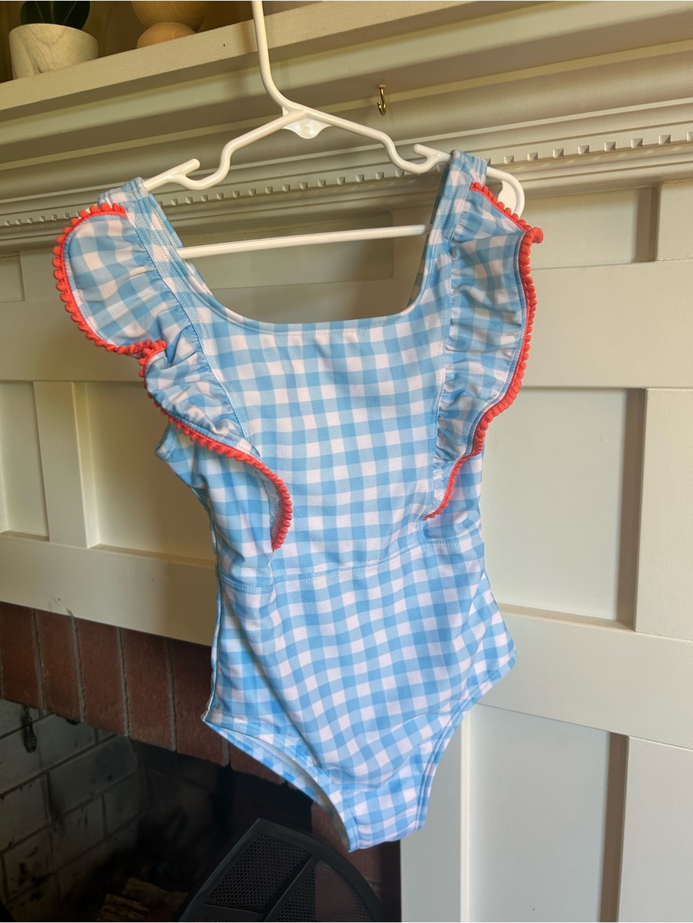 Girls Blue and White Gingham Swimsuit Size 6-7